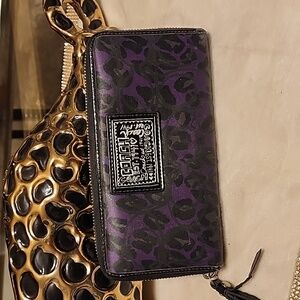 Coach Madison Ocelot Accordion Wallet  Purple & Black Rare
